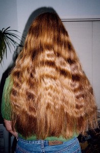 Just before I cut it off and donated it about 10 years ago.  (The ends look weird because I had just taken it out of a braid.)