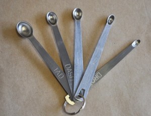 Measuring spoons for a tad, dash, pinch, smidgen, and drop